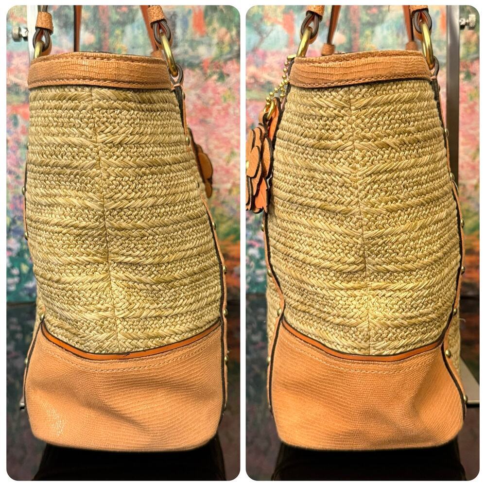 GUC Coach F21959 Alexandra Python Straw Tote in Natural/Coral - Picture 3 of 12